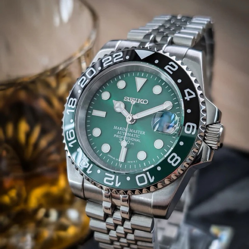 Seiko GMT Sprite Green NH35 Automatic Jam Pria