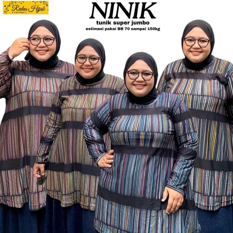 Atasan Wanita Muslimah Ninik Jumbo Tunik Bahan Calvin Jeans Motif Polos LD120 LD140 By Redea
