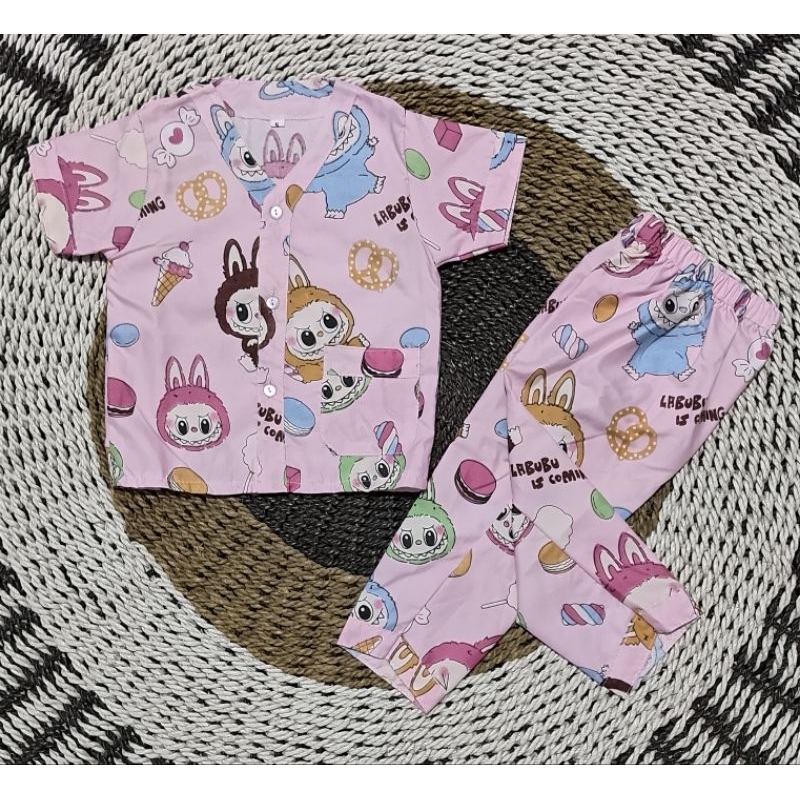 piyama baju tidur anak karakter gambar labubu tanpa kerah