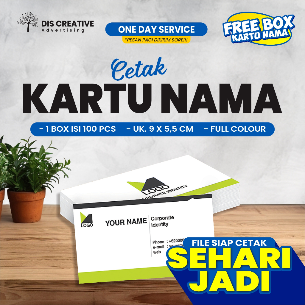 

Dis Creative cetak kartu nama 1 box isi 100 pcs (FREE box kartu nama)