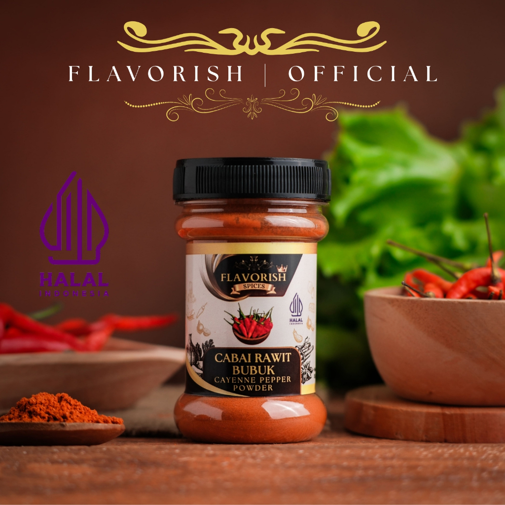 

FLAVORISH Cabai Rawit Bubuk Cayenne Pepper Powder Premium Quality Halal Bumbu Dapur Rempah-rempah Bumbu Masak