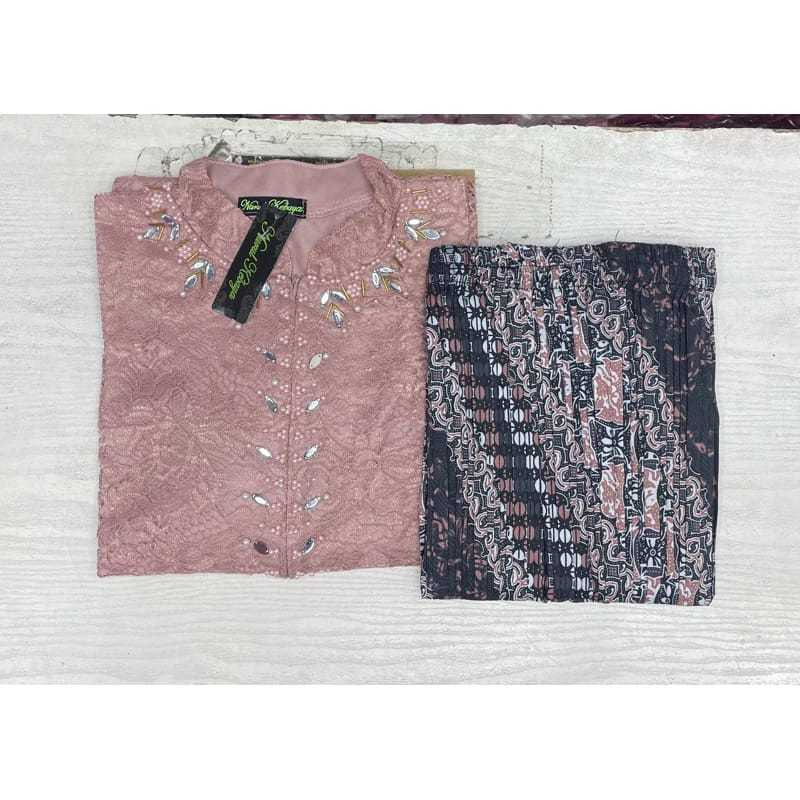 COD- Stelan Kebaya Tuniki Brokat Sanghai Payet//Kebaya Brokat Modern//Kebaya Tunik Mewah//Kebaya Bus