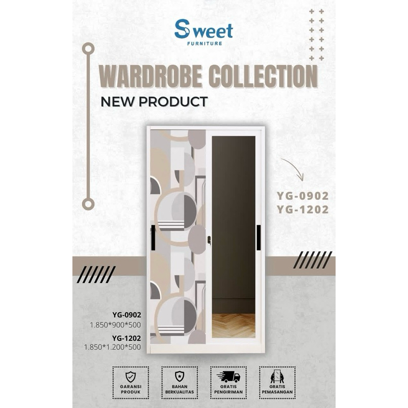 Lemari Baju Sliding Besi (PLAT TEBAL) - Lemari Baju Sliding - Almari Baju Sliding - Lemari Baju 2 Pi