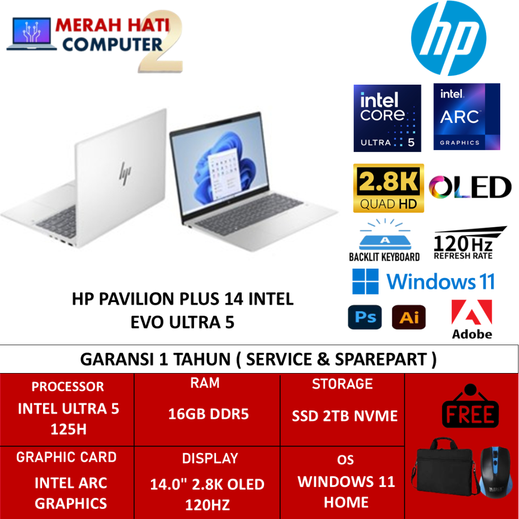 Laptop HP Pavilion Plus 14 Intel Evo Ultra 5 125H 16GB DDR5 2TB SSD14.0 2.8K OLED 120Hz Win11