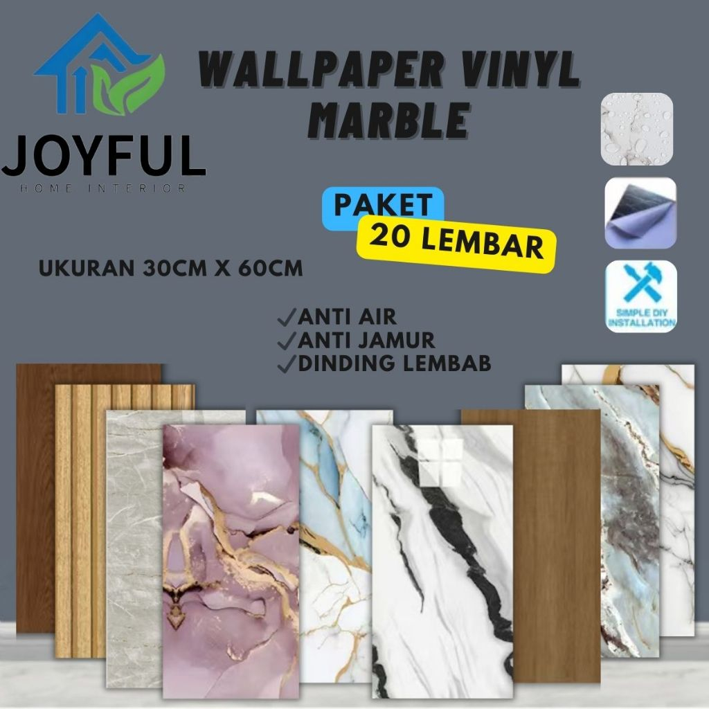 Joyful Home Interior - PAHE 20 Lembar Wallpaper Vinyl Dinding Marble Uk: 30 x 60 cm