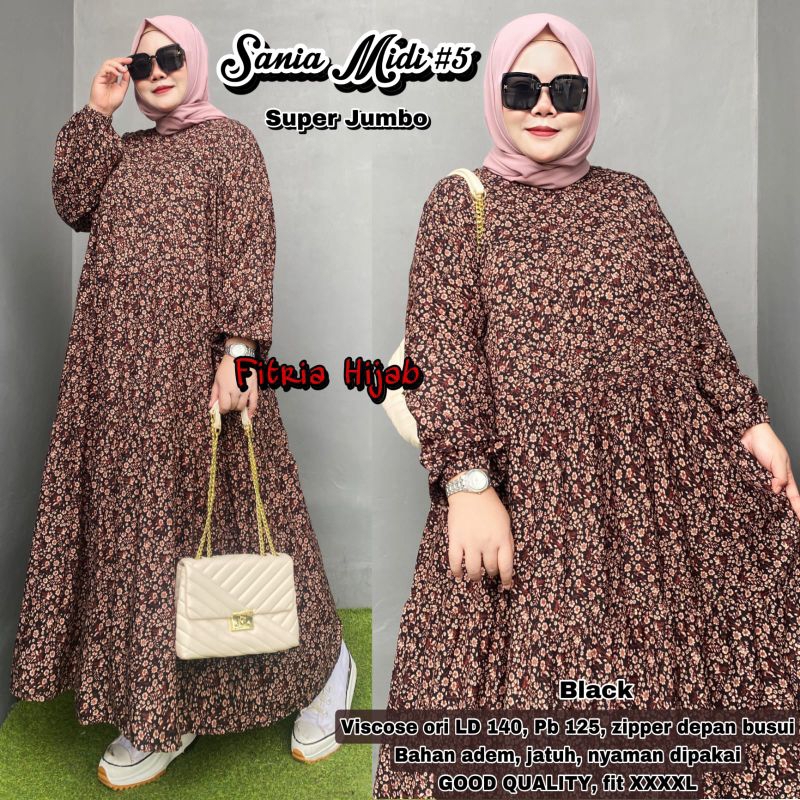 MIDI Dress wanita super jumbo LD140 160 big size dress bahan viscose fi to XXXXXXL