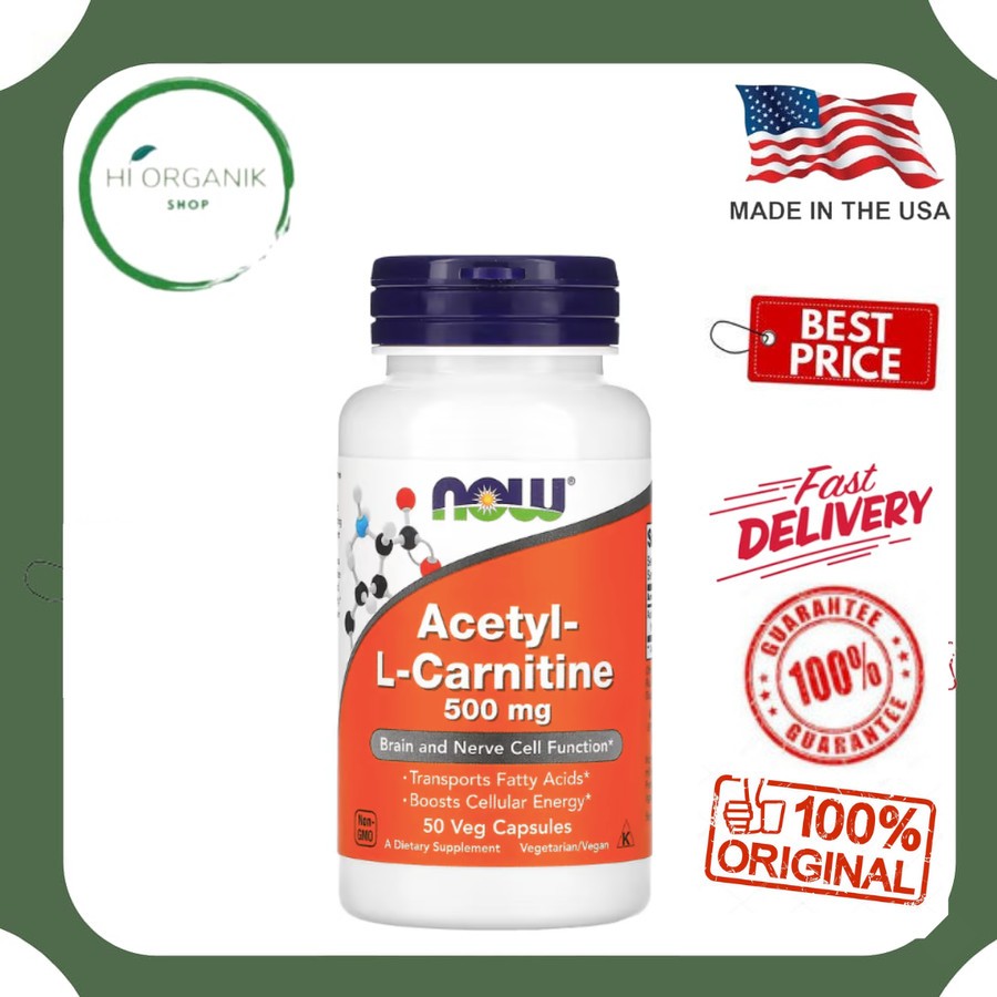 NOW Foods Acetyl-L-Carnitine Acetyl L Carnitine 500 mg 50 Veg Capsules