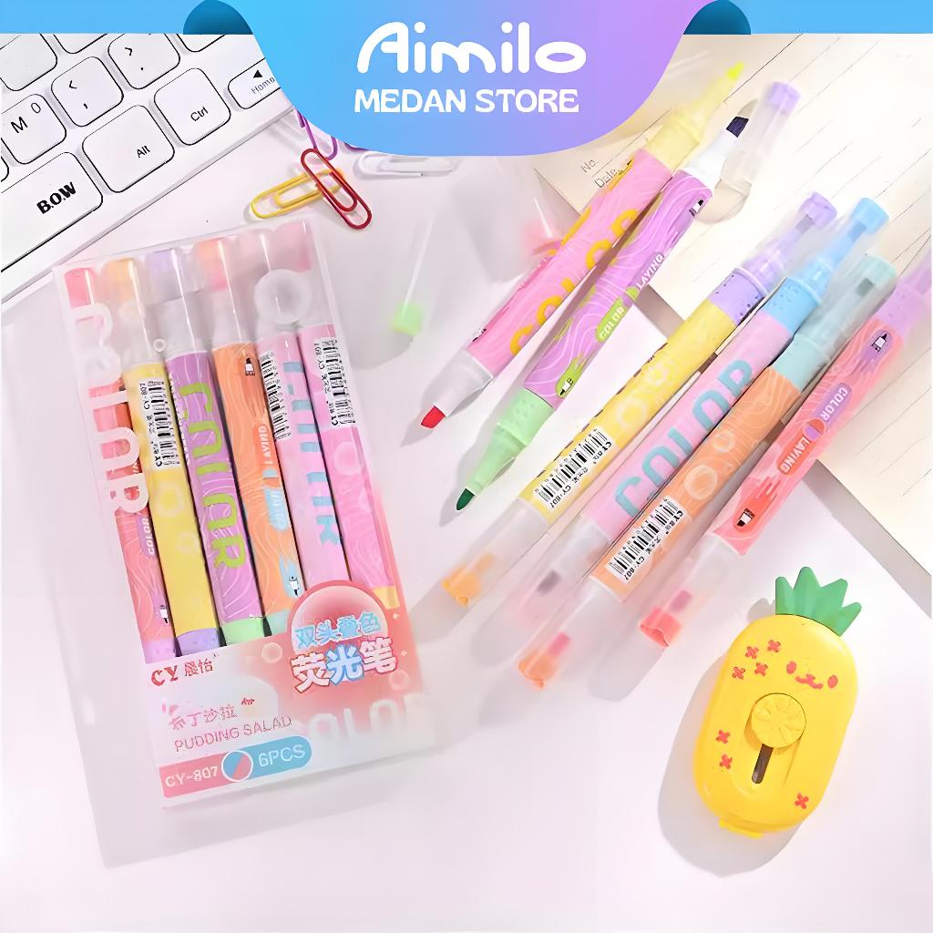 

Aimilo - Stabilo Pastel 1 Set Menumpuk Stabilo Highlighter 2 Sisi 6 PCS 12 Warna