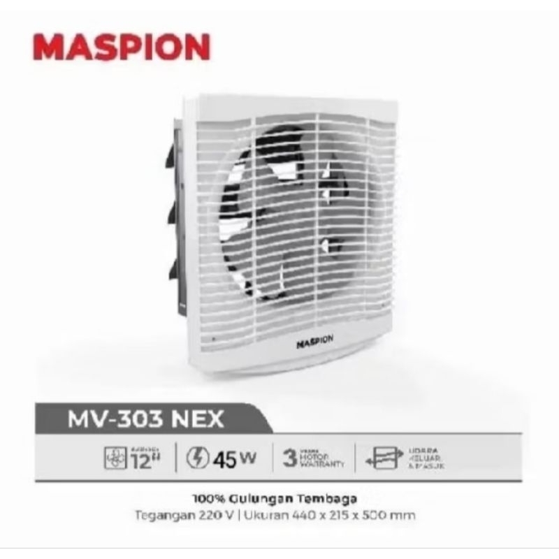 Exhaust Fan Dinding Maspion MV-303 NEX 12" inchi Kipas Angin Hisap Angin Keluar Dan Masuk