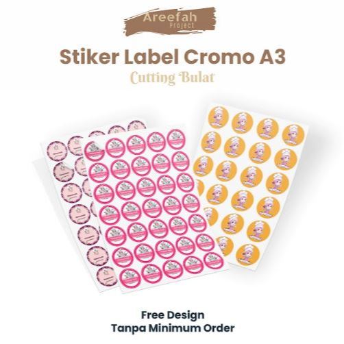 

AREEFAH.PROJECT Cetak Stiker Custom Label Makanan Sticker Segel Kemasan Produk Kue Nama Botol Minuman Chromo A3+