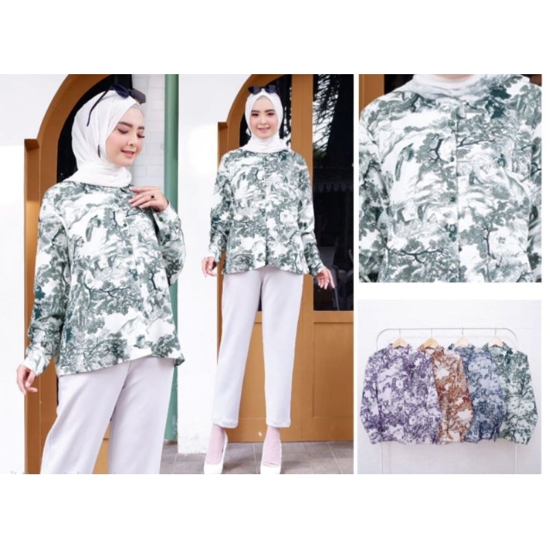 Kemeja Wanita Motif Dior / Atasan Blouse Wanita Motif Dior Bahan Shakila