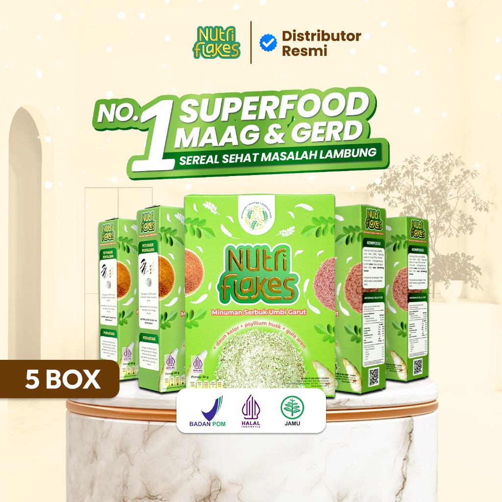 

Nutriflakes 5 Box Sarapan Sehat Makanan Atasi Asam Lambung Maag Kronis Gerd Solusi Mencegah Obesitas