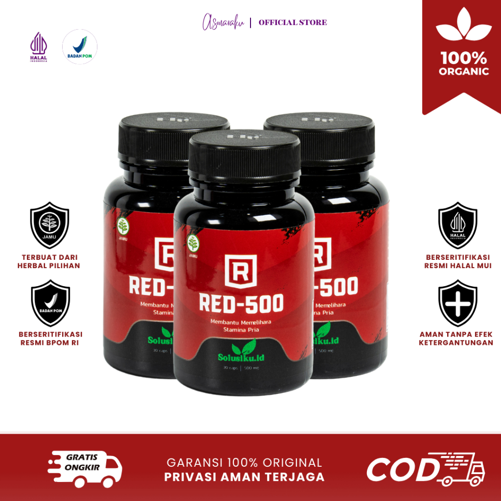 RED 500 Jamu Herbal Pria Kuat Ampuh dan Tahan Lama 3 Botol isi 30 Kapsul Aman BPOM Privasi Aman