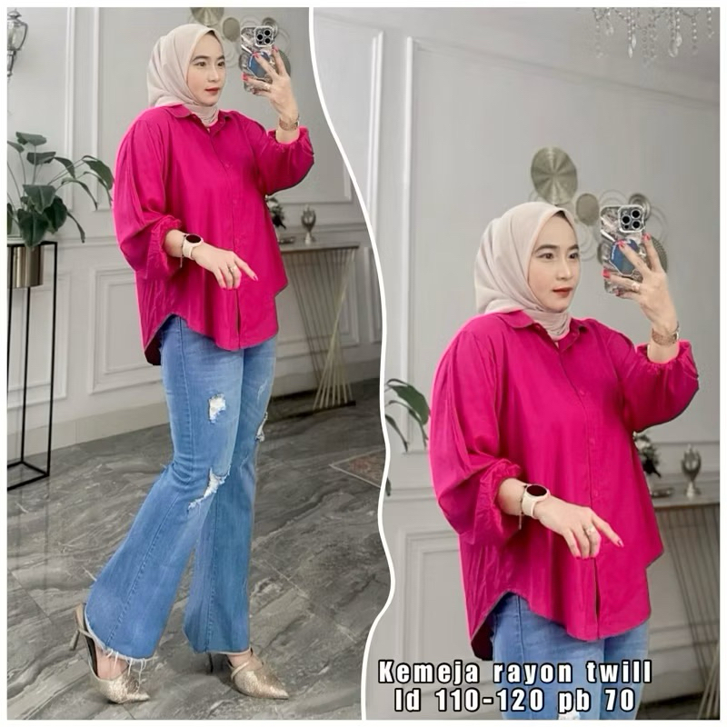 KEMEJA  RAYON/ LUCIA BLOUSE JERSY MIX COMBAD PREMIUM ADEM JATUH LEMBUT
