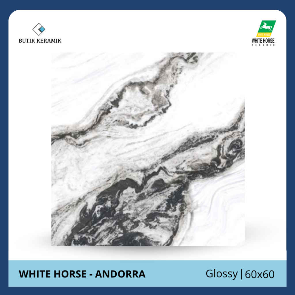 Granit 60x60 Glossy | White Horse | Andorra Series | Glossy | Grade A / KW 1 | Keramik Lantai I Gran