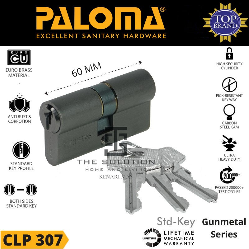 Cylinder PALOMA CLP 307 Anak Kunci Pintu Rumah Double Silinder 60MM Gunmetal