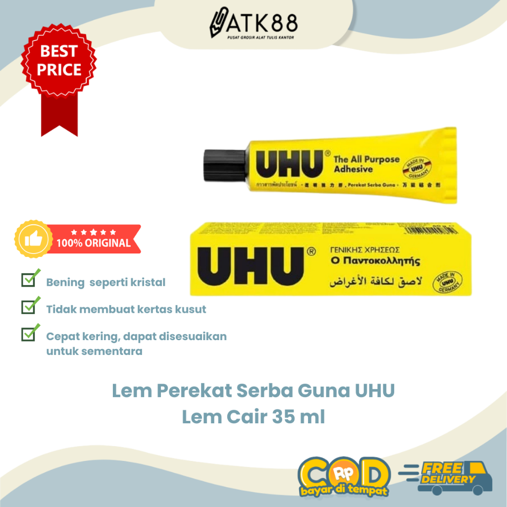 

[ATK88] Lem UHU Cair 35 ml - Lem Perekat Serba Guna UHU All Purpose Adhesive
