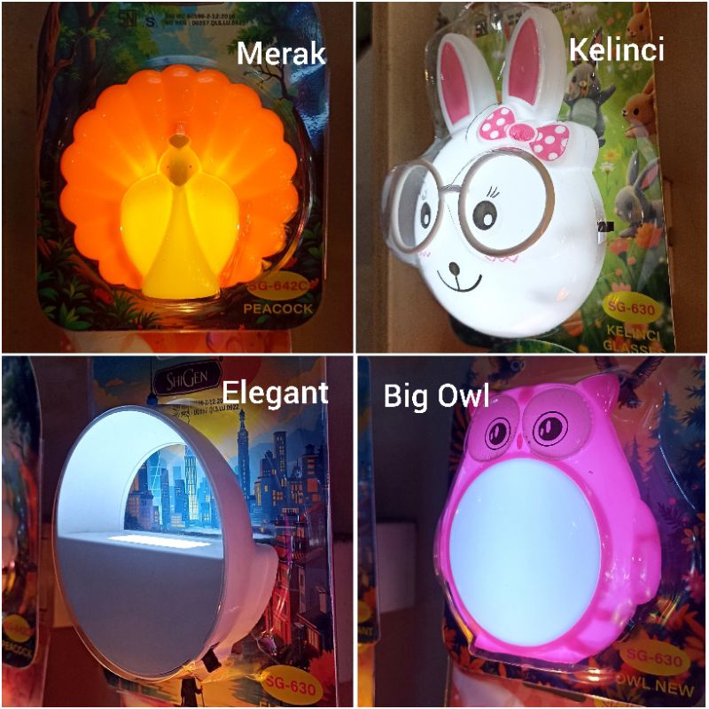 Lampu Tidur Mini LED Karakter Lucu 1W – Shigen | Rabbit, Peacock, Owl, Elegant