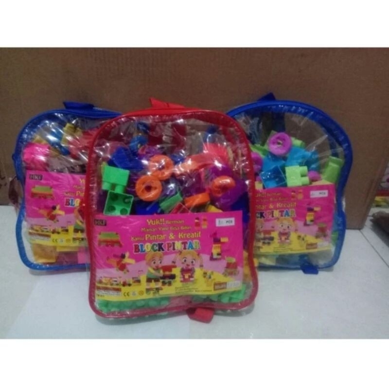 mainan anak block pintar /hanlo isi 80 pc kemasan ransel