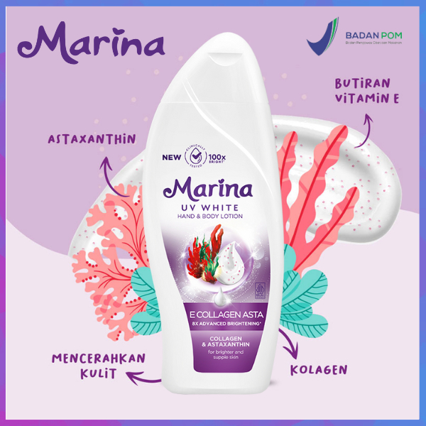 Marina UV White Hand & Body Lotion E Collagen Astaxanthin 6000X Vit.C 185ml / Luginasari
