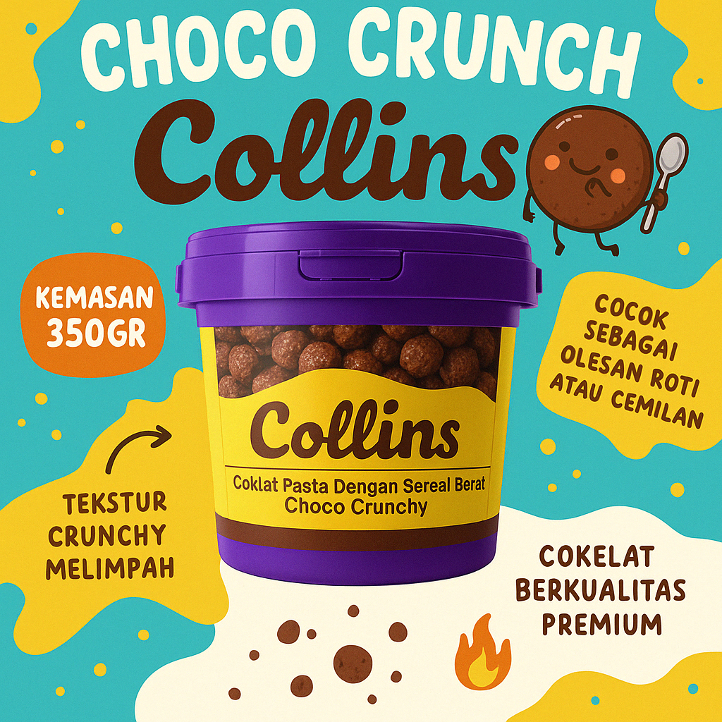 

Collins Choco Crunchy Dip Glaze – Pasta Coklat Leleh + Sereal Renyah | 350gr & 1KG