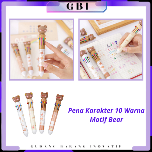 

GBI Pena 10 Warna Karakter Bear - Pulpen Gel Warna Warni Untuk Sekolah dan Kantor