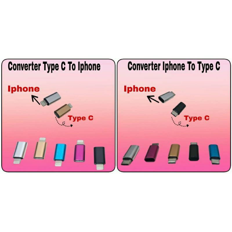 Adapter Converter Type C To Lightning Dan Iphone To Type C- Connector Iphone To Type C-Connector Tip