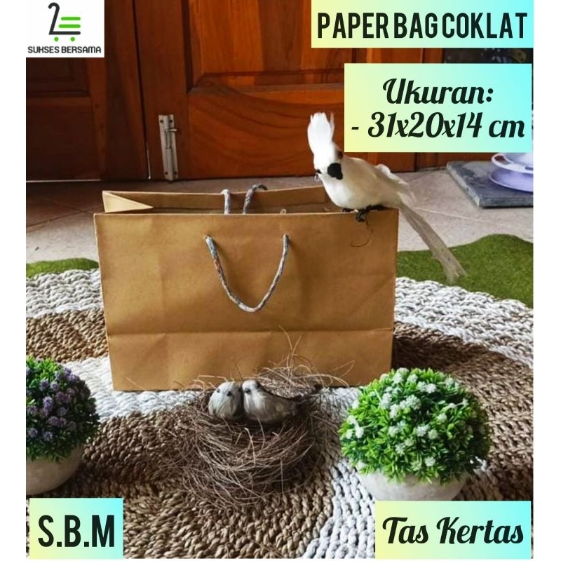 

Paper Bag Coklat 31x20x14cm(LUSINAN/12 PCS) /Tas kertas/Goodiebag