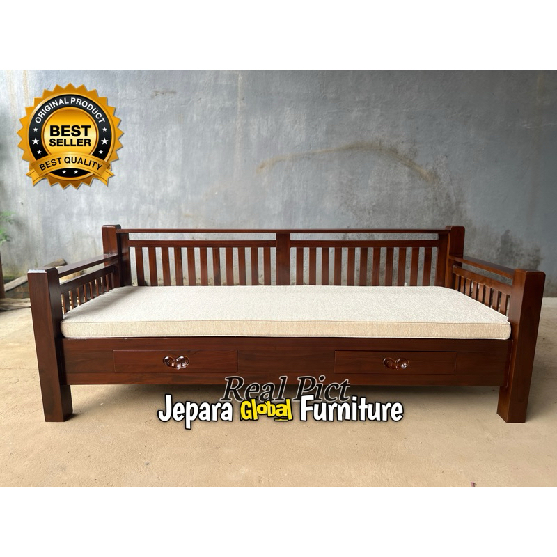 REAL PICT  Bangku Bale bale minimalis jati tanganan ( Daybed jati,bangku daybed,kursi jati )