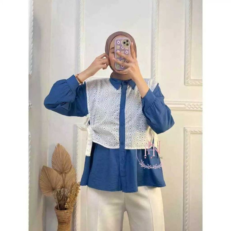 blus wanita kombinasi brokat terbaru // blouse  wanita brokat mix