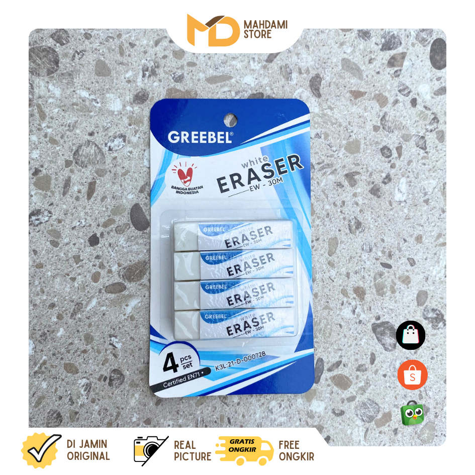 

GREEBEL - Eraser Stip Hapusan Set / Penghapus Pensil (Putih)