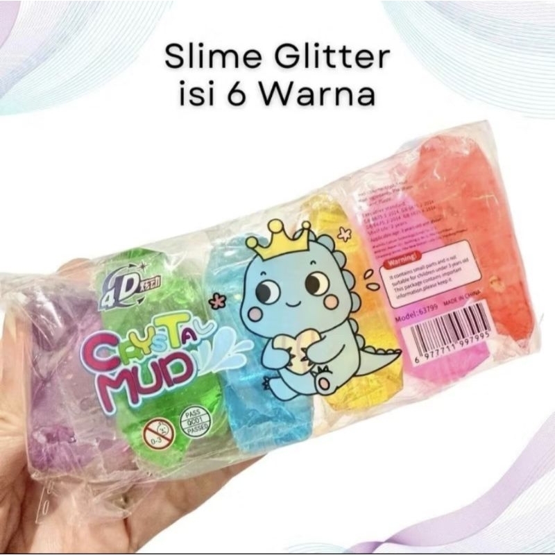 Slime Gliter Murah isi 6 / Slime Pack / Slime bantal / Slime Crystal Mud