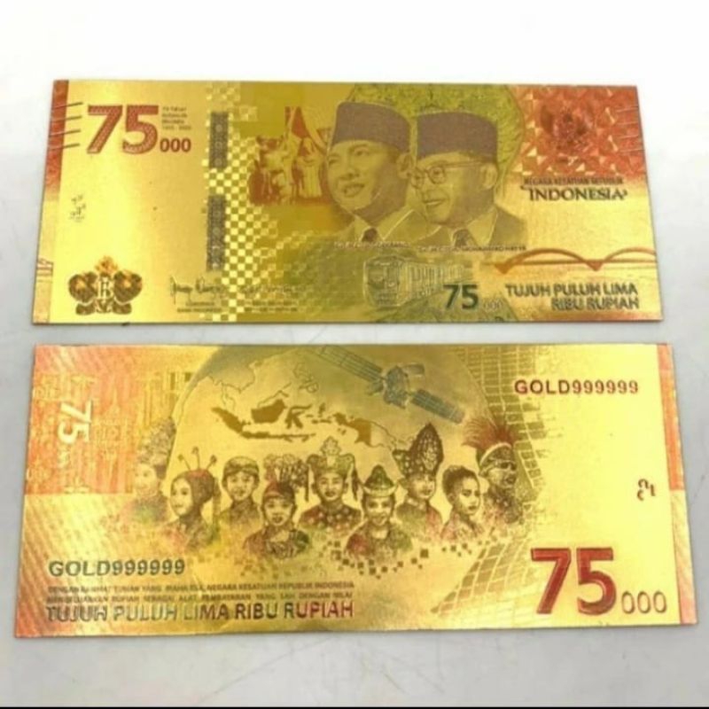 Replika uang gold foil 75 upk