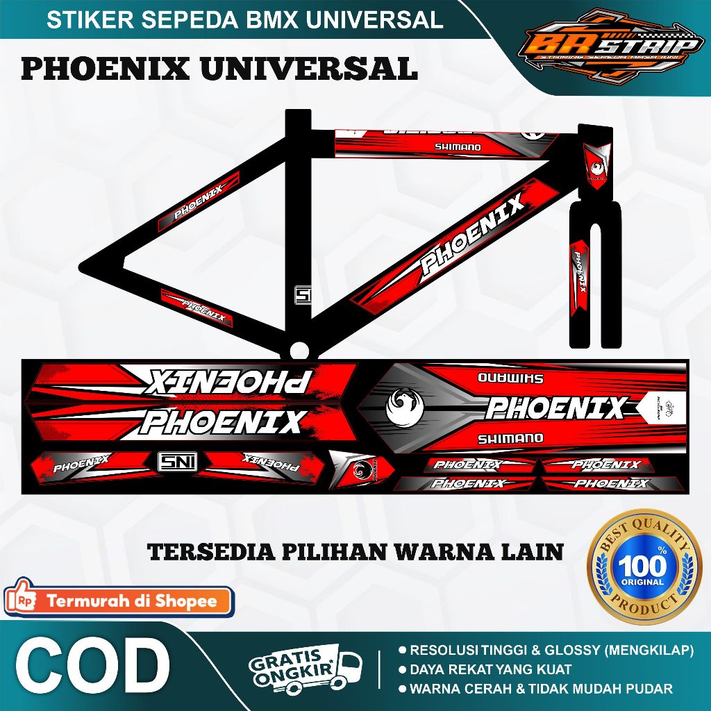 (COD) NEW stiker striping sepeda BMX 18 20 Phoenix decal glossy lentur anti air