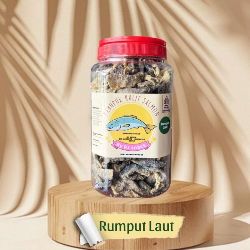 

READY STOCK Kerupuk Kulit Ikan Salmon Rasa Rumput Laut Kemasan Toples Jumbo 220gr