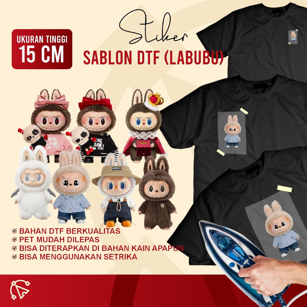 

STIKER SABLON KAOS, SABLON DTF LABUBU, SABLON SETRIKA, SABLON KAOS SATUAN, SABLON LUCU, TINGGI 15 CM