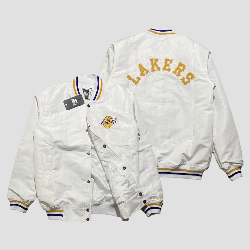 Jaket Varsity Vintage Basketball Bomber Lakers Premium Pria Wanita Original Terbaru