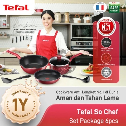 Tefal Cookware Set Induksi Wajan Anti Lengket - So Chef Red 6 pcs