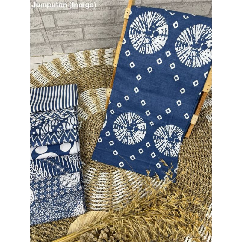 hmt kain batik printing warna biru putih dari denim bahan seragam batik kondangan