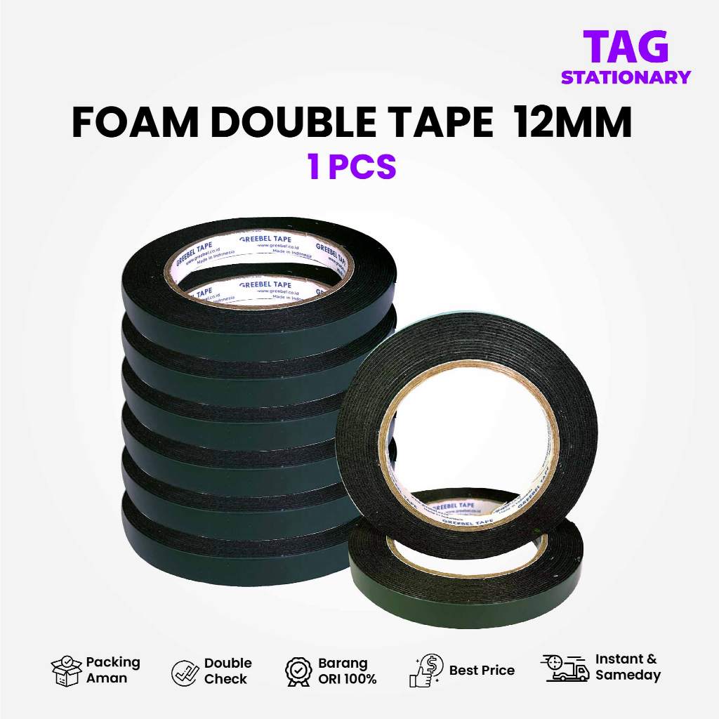 

GREEBEL Double Tape Foam / Selotip Foam 1M X 12MM x 5M (PER PCS) / Isolasi Bolak Balik / Spons Foam