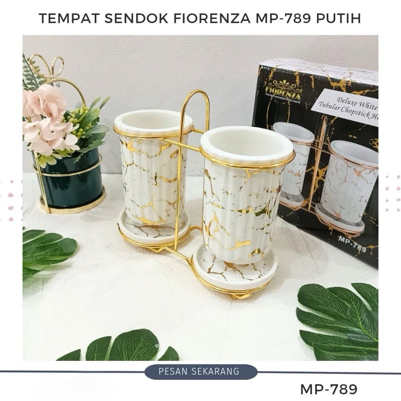 Fiorenza 789 Tempat Sendok Garpu Keramik Motif Marble Putih / Hitam / Hijau