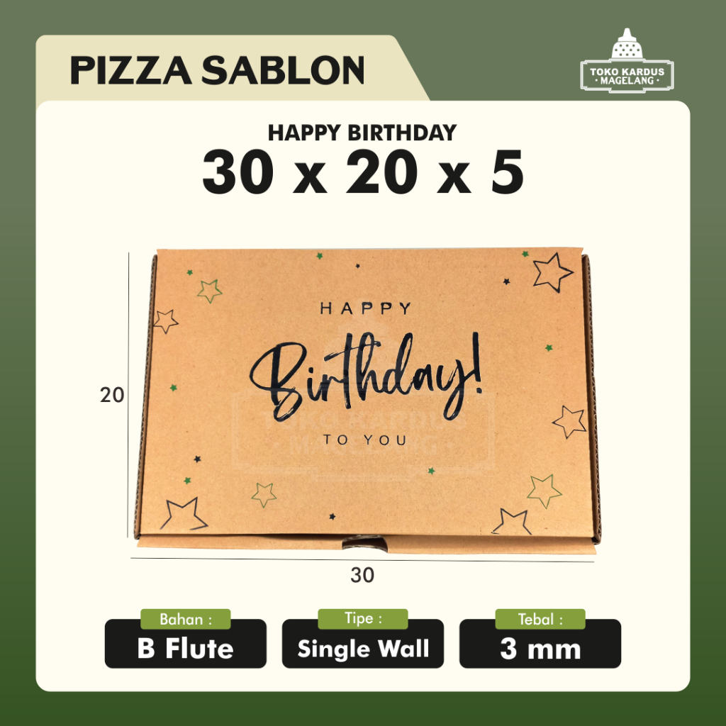BOX KADO UK 30X20X5 CM KARDUS PIZZA DIE CUT FREE SABLON BIRTHDAY HAMPERS TEBAL ECER / HARGA MURAH