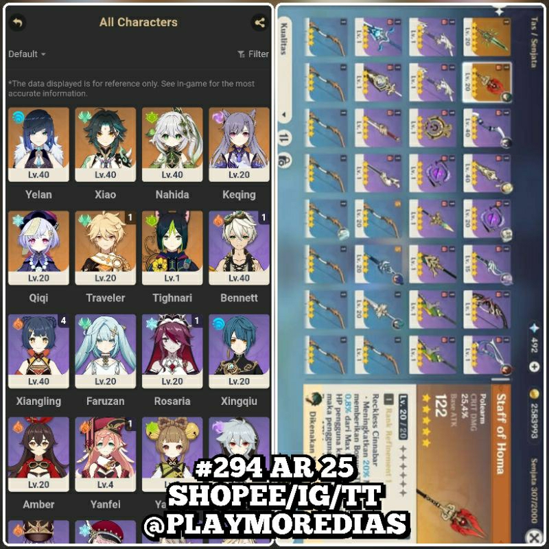 Genshin Yelan Xiao Nahida Keqing Qiqi Tighnari PJWS Homa