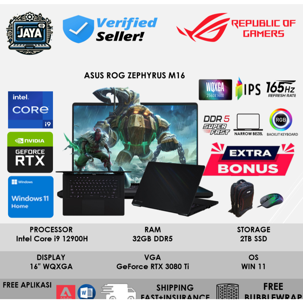 Laptop Gaming Asus Rog Zephyrus M16 GU603ZX Intel I9 12900H 32GB DDR5 2TB RTX3080TI WQXGA IPS 165HZ