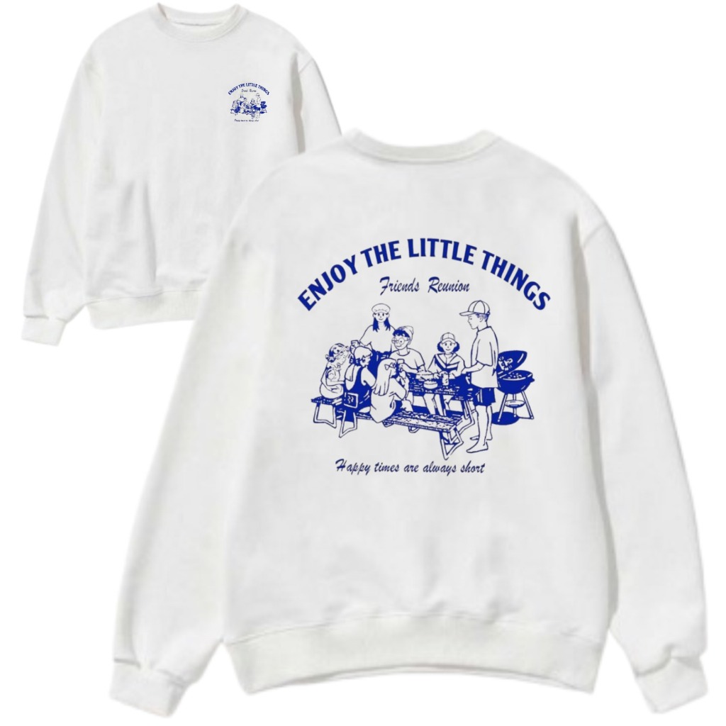 Crewneck Enjoy The Little Things White Unisex Sweater Cowok Cewek