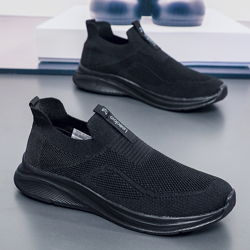 Highland Sepatu Slip On Pria Full Black Sepatu Slop Cowok Sneakers Tanpa Tali Sekolah Santay ML104