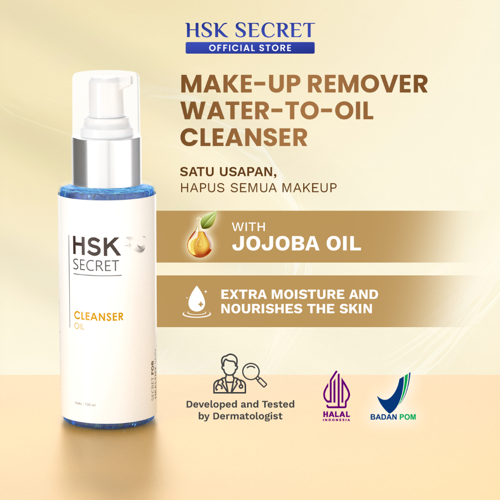 HSK Secret Cleansing Oil | Membersihkan Makeup & Kotoran, Melembapkan, & Melindungi Kulit