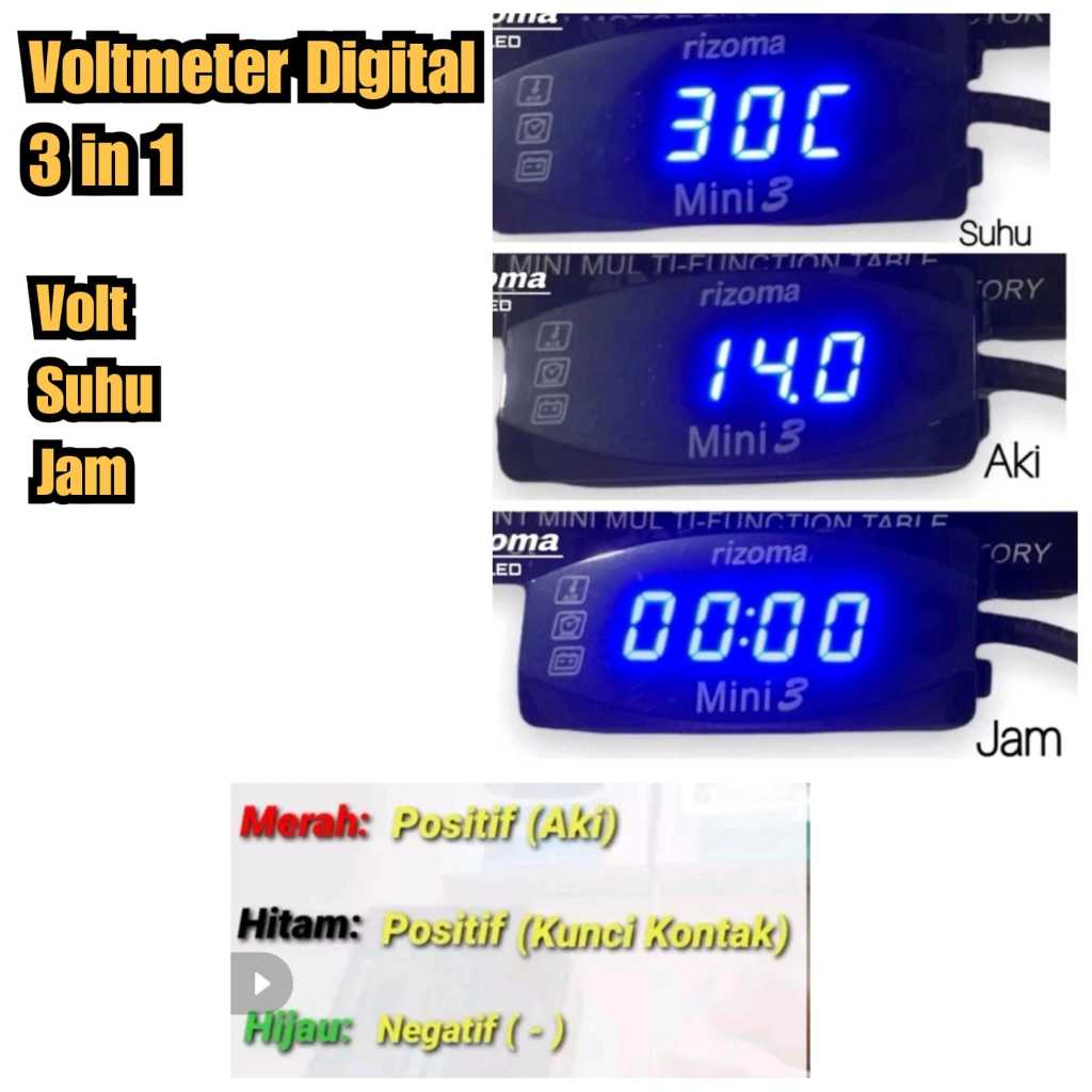 Volt meter ampere motor suhu jadi 1 alat praktis untuk variasi motor juga Voltmeter 3 in 1 digital v