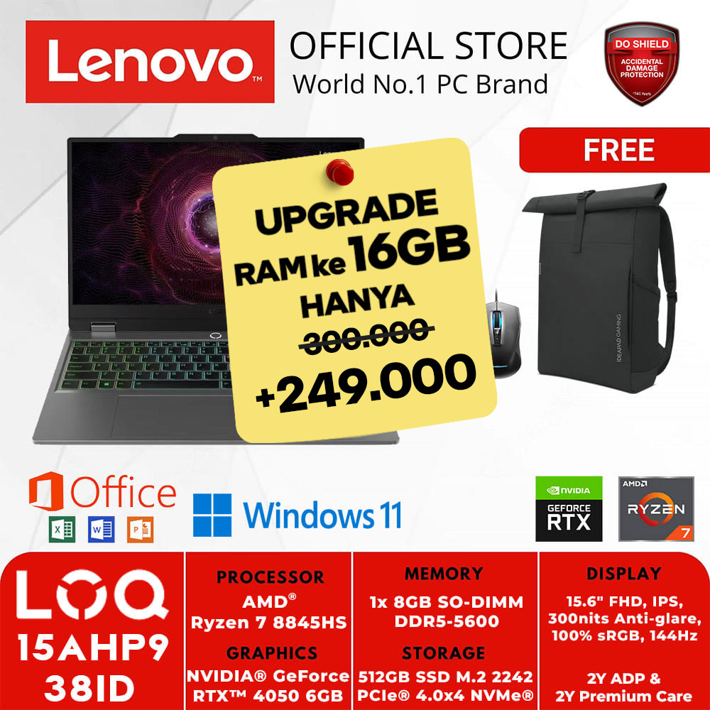 LENOVO GAMING LOQ 15AHP9 38ID AMD RYZEN 7-8845HS RTX4050 8GB 512GB WIN11+OHS