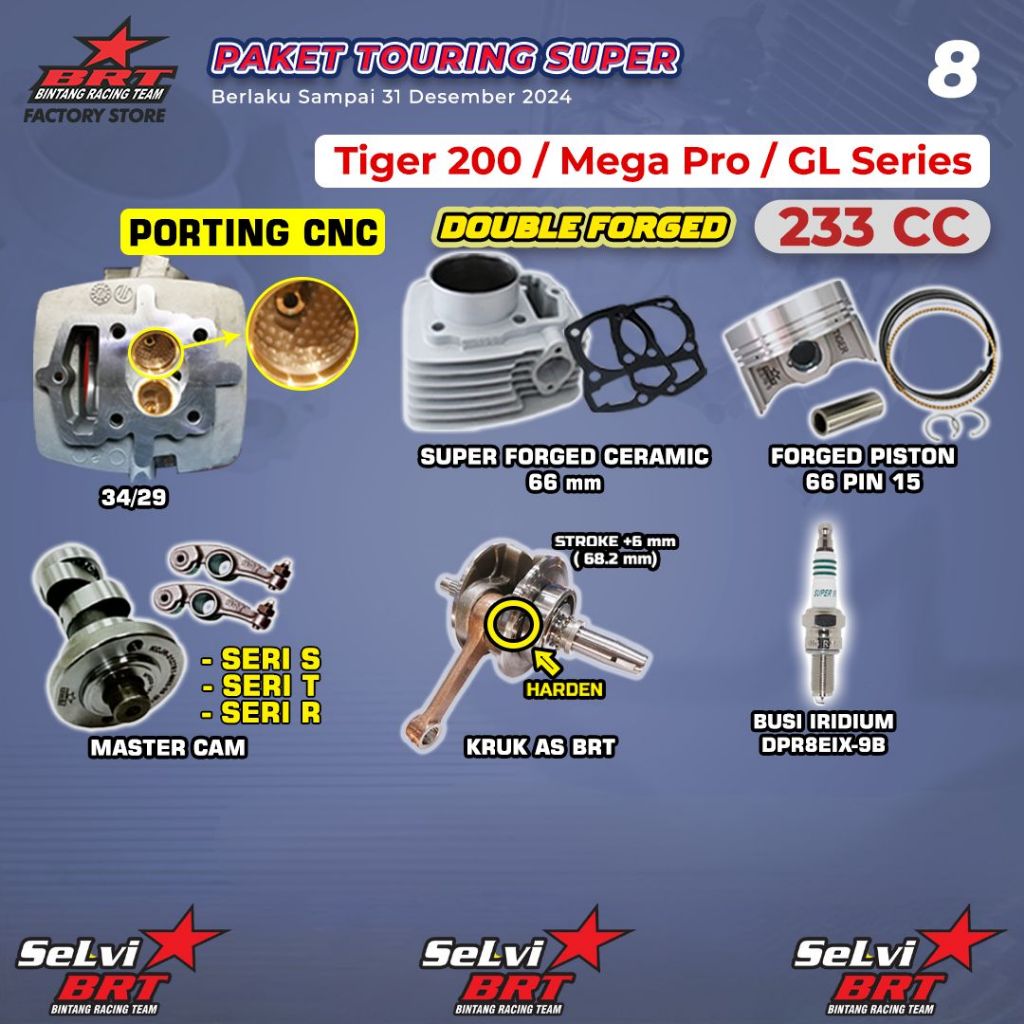 PAKET TOURING BOREUP BRT BLOK CERAMIC SET PISTON HEAD PORTING 34/29 MASTER CAM NOKEN AS KRUK AS BUSI